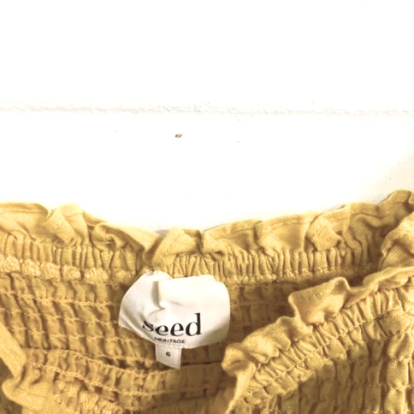 SEED HERITAGE Linen Cotton Puff Sleeve Yellow Pretty Shirred Top Blouse - Picture 8 of 8